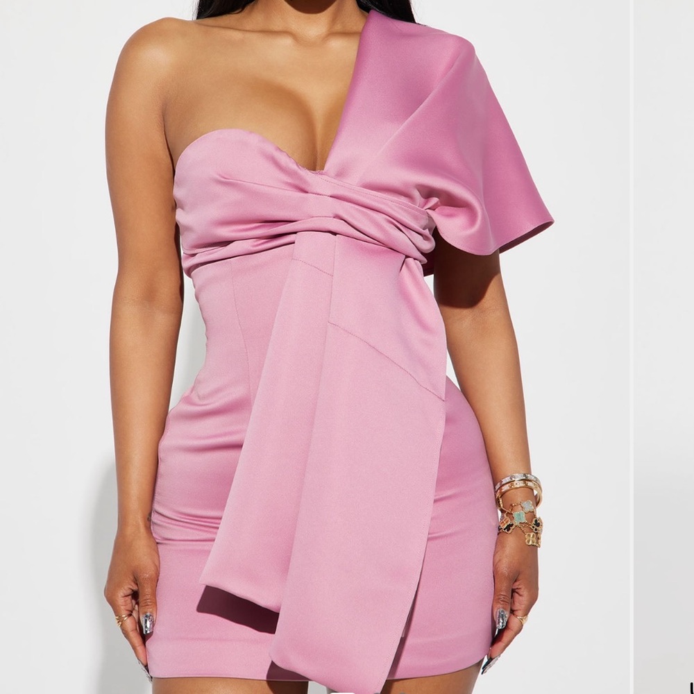 Fashion Nova Pink One-Shoulder Dress